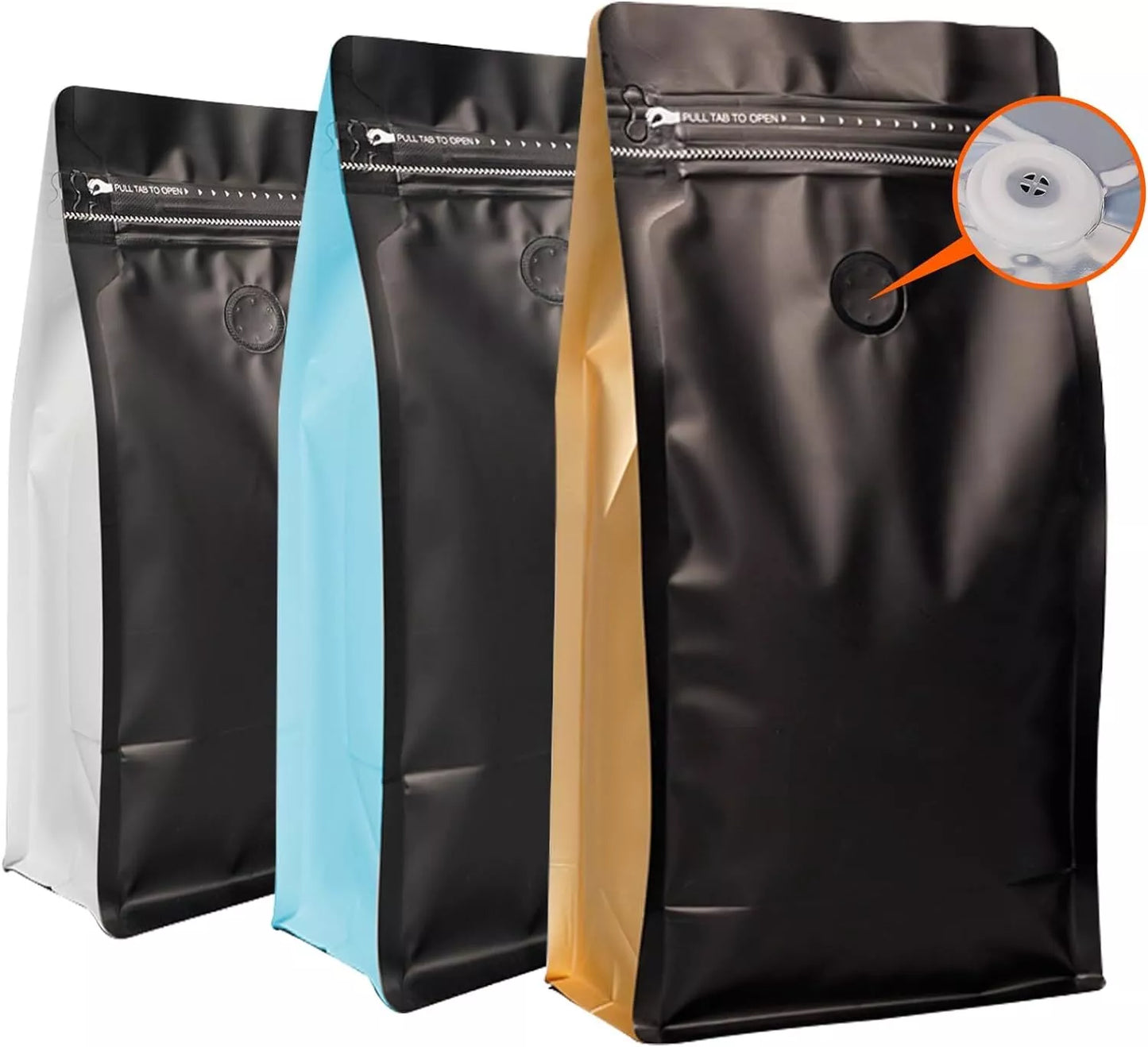 2.5kg 5lb Coffee Bags with Valve Black Front Light Blue Sides Pack of 50 Premium